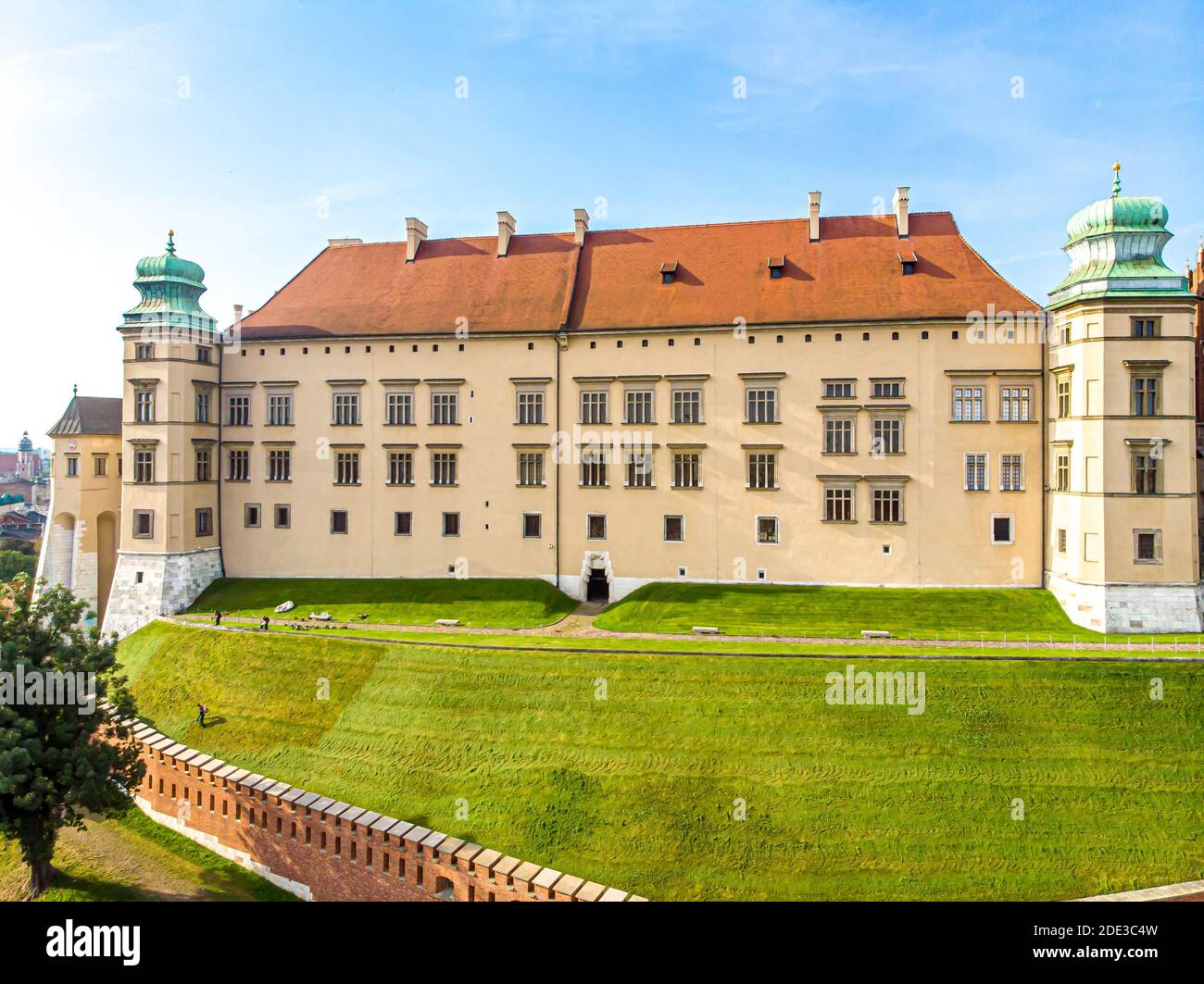 The most famous Polish castle - Wawel in Krakow in the morning, seen from a bird's perspective Stock Photo