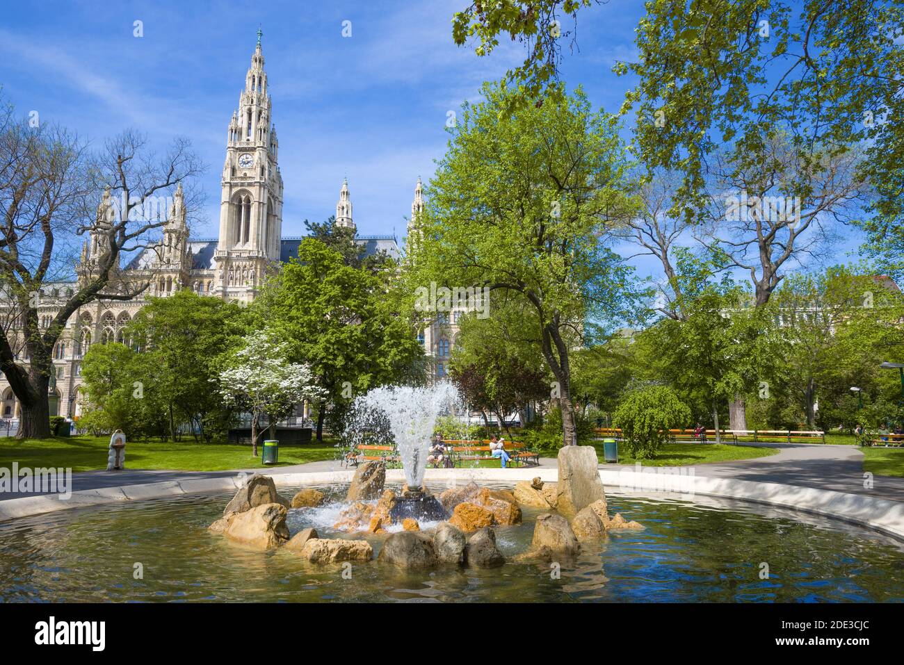 Sunny April day on the Rathaus-park. Vienna, Austria Stock Photo