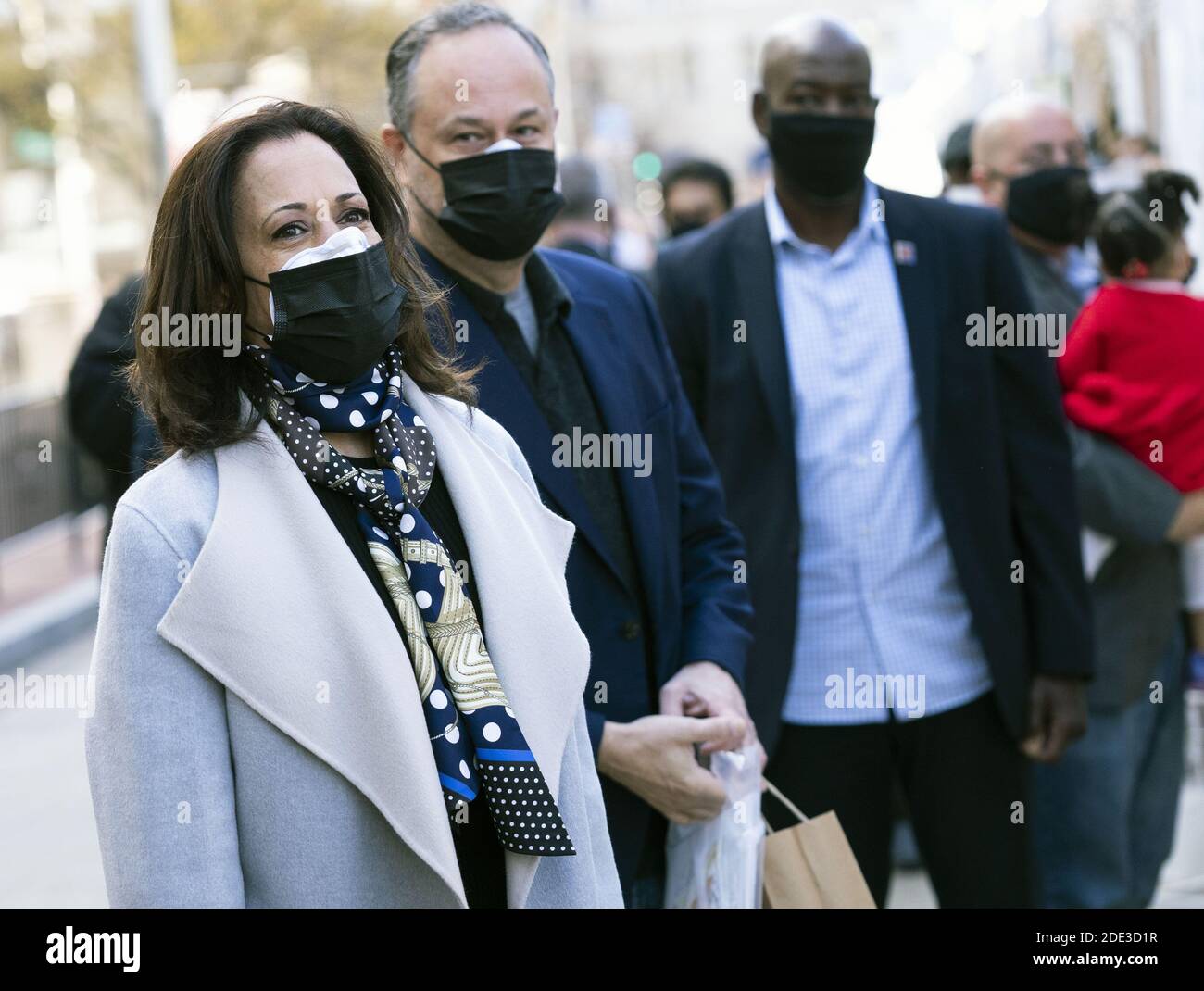 Washington, United States. 28th Nov, 2020. Vice President Elect Kamala Harris and her husband Doug Emhoff shop at the Downtown Holiday Market on small business Saturday in Washington, DC on Saturday, November 28, 2020. Photo by Kevin Dietsch/UPI Credit: UPI/Alamy Live News Stock Photo