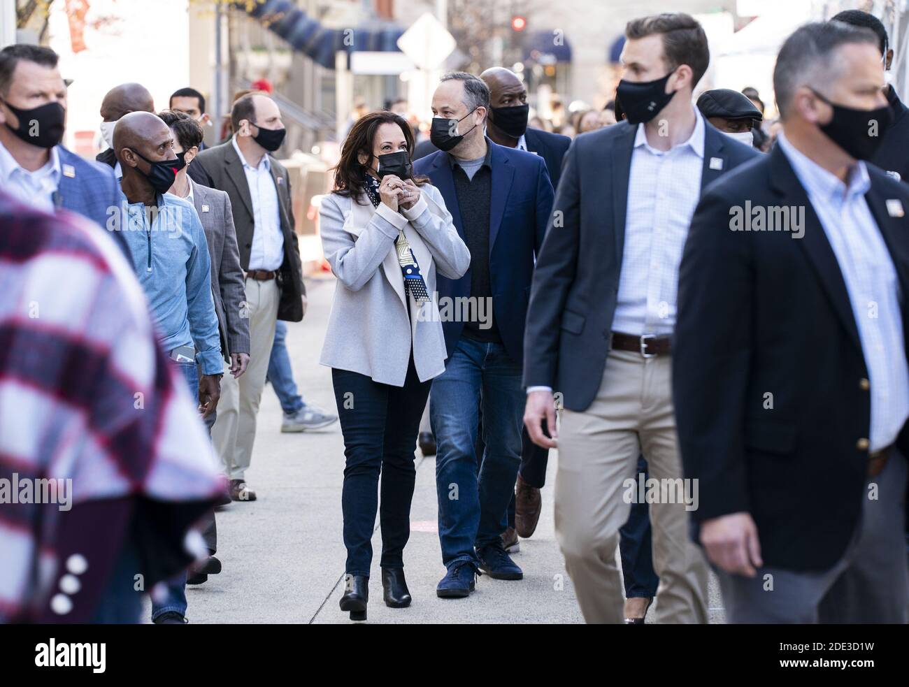 Washington, United States. 28th Nov, 2020. Vice President Elect Kamala Harris and her husband Doug Emhoff shop at the Downtown Holiday Market on small business Saturday in Washington, DC on Saturday, November 28, 2020. Photo by Kevin Dietsch/UPI Credit: UPI/Alamy Live News Stock Photo