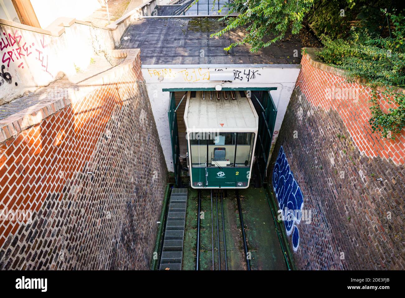 Prague, Czech republic - September 19, 2020. Funicular from Ujezd to the Petrin hill as a part of public transportation Stock Photo