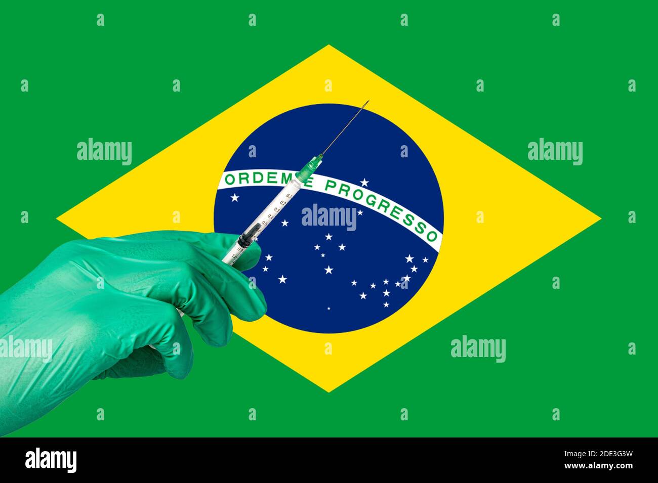 corona vaccination in front of a Brazil flag Stock Photo