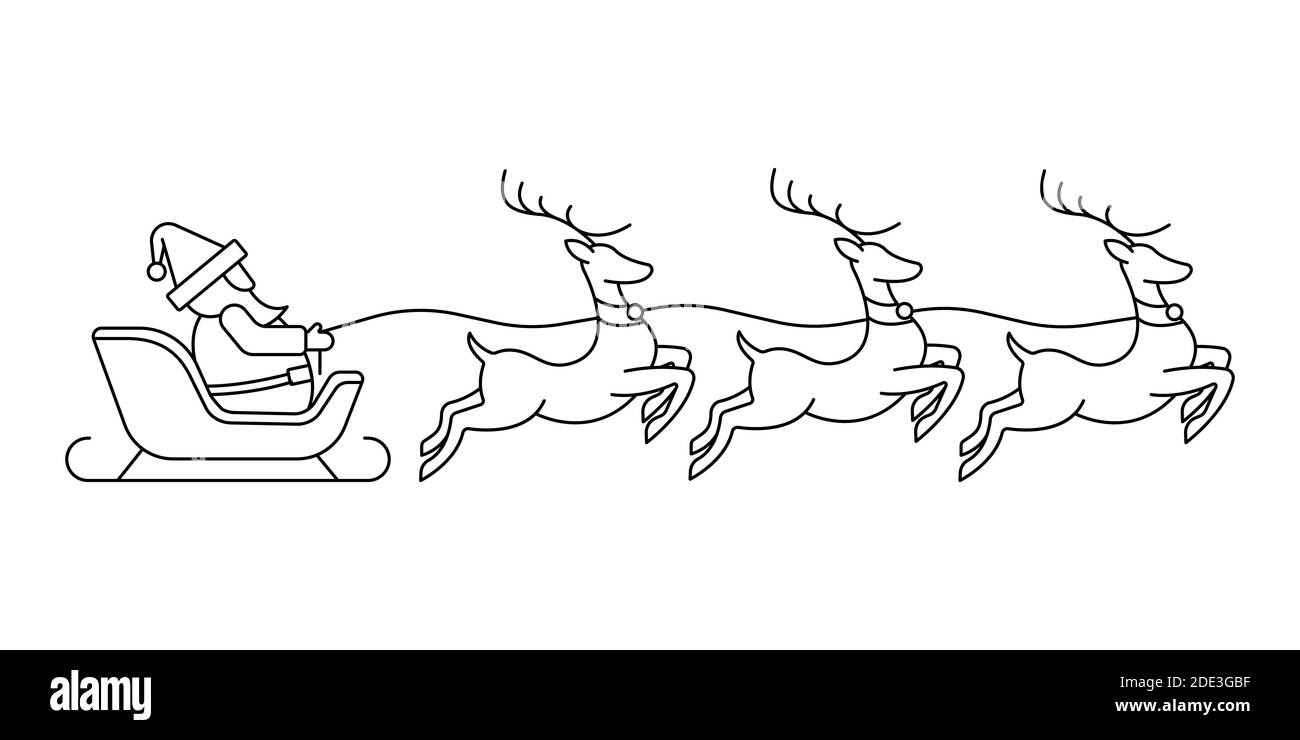 Santa Claus on a sleigh with reindeer vector illustration isolated on white background. Christmas Santa Claus in trendy flat design style. Santa Claus Stock Vector