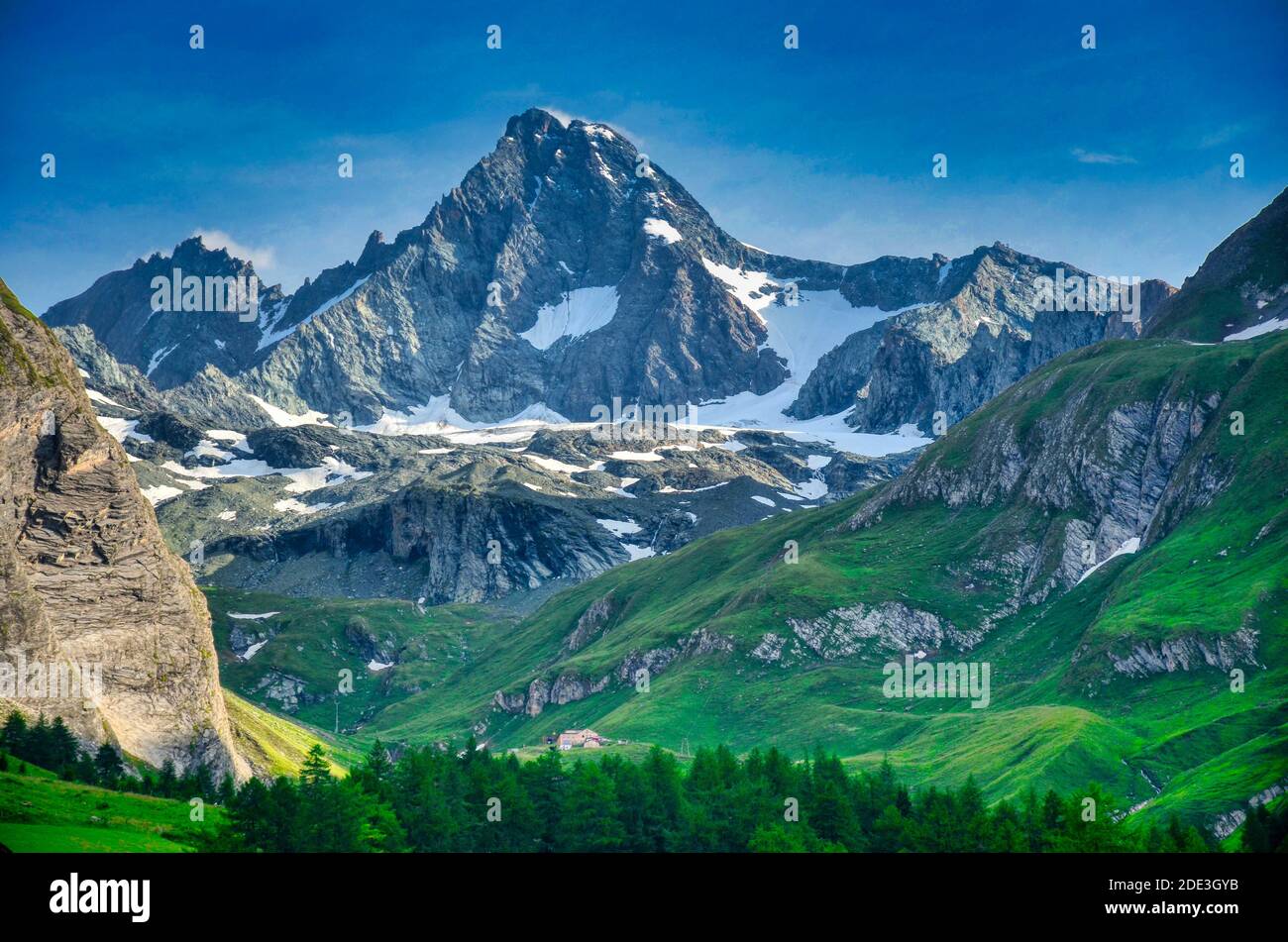 highest mountain in austria: grossglockner. beautiful view of the mountain from the glockner house, Hohen Tauern. Stock Photo