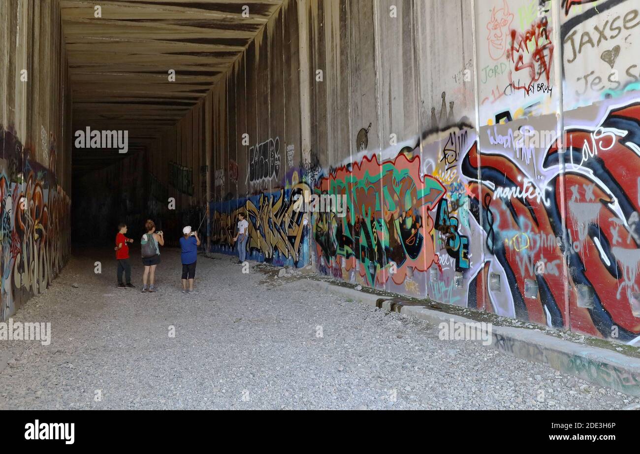 Donner pass snow tunnels showing graffiti Stock Photo - Alamy