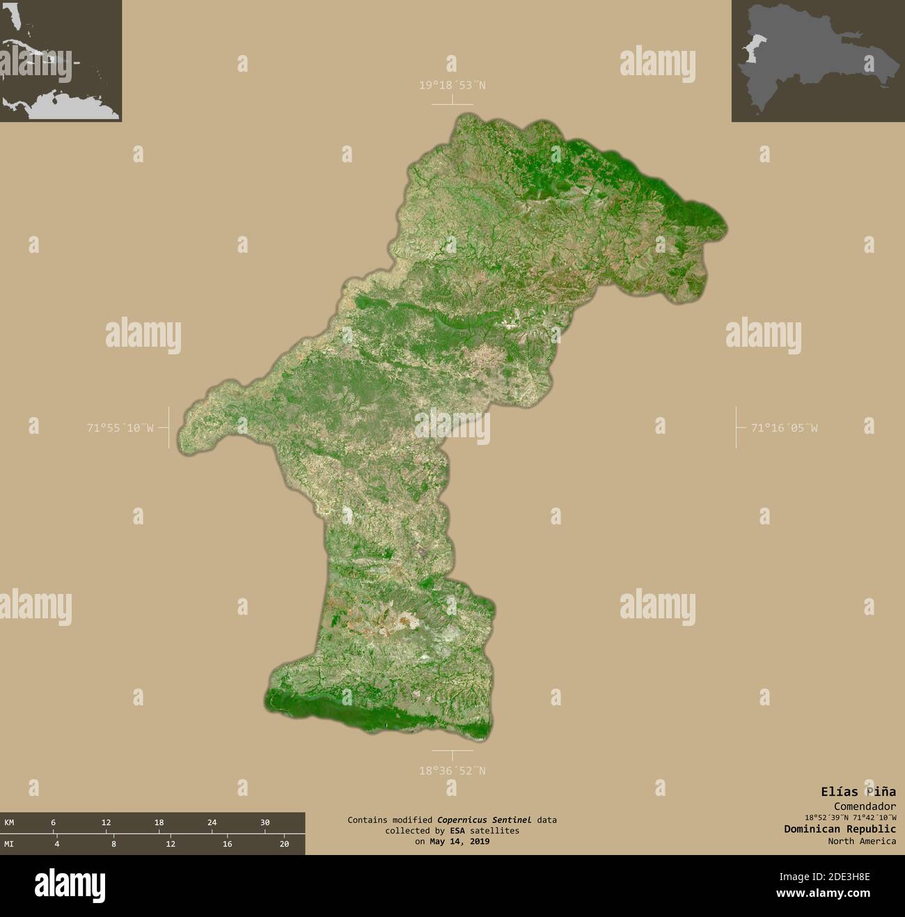 Elias Pina, province of Dominican Republic. Sentinel-2 satellite ...