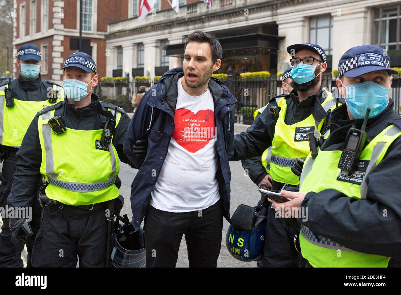 Anti-lockdown protestors march on London against the UK governments decision to tighten the lockdown due to Covid-19 Stock Photo