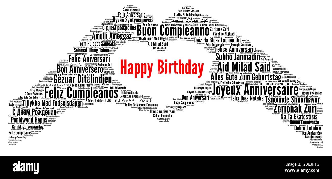 Happy Birthday in different languages word cloud Stock Photo - Alamy