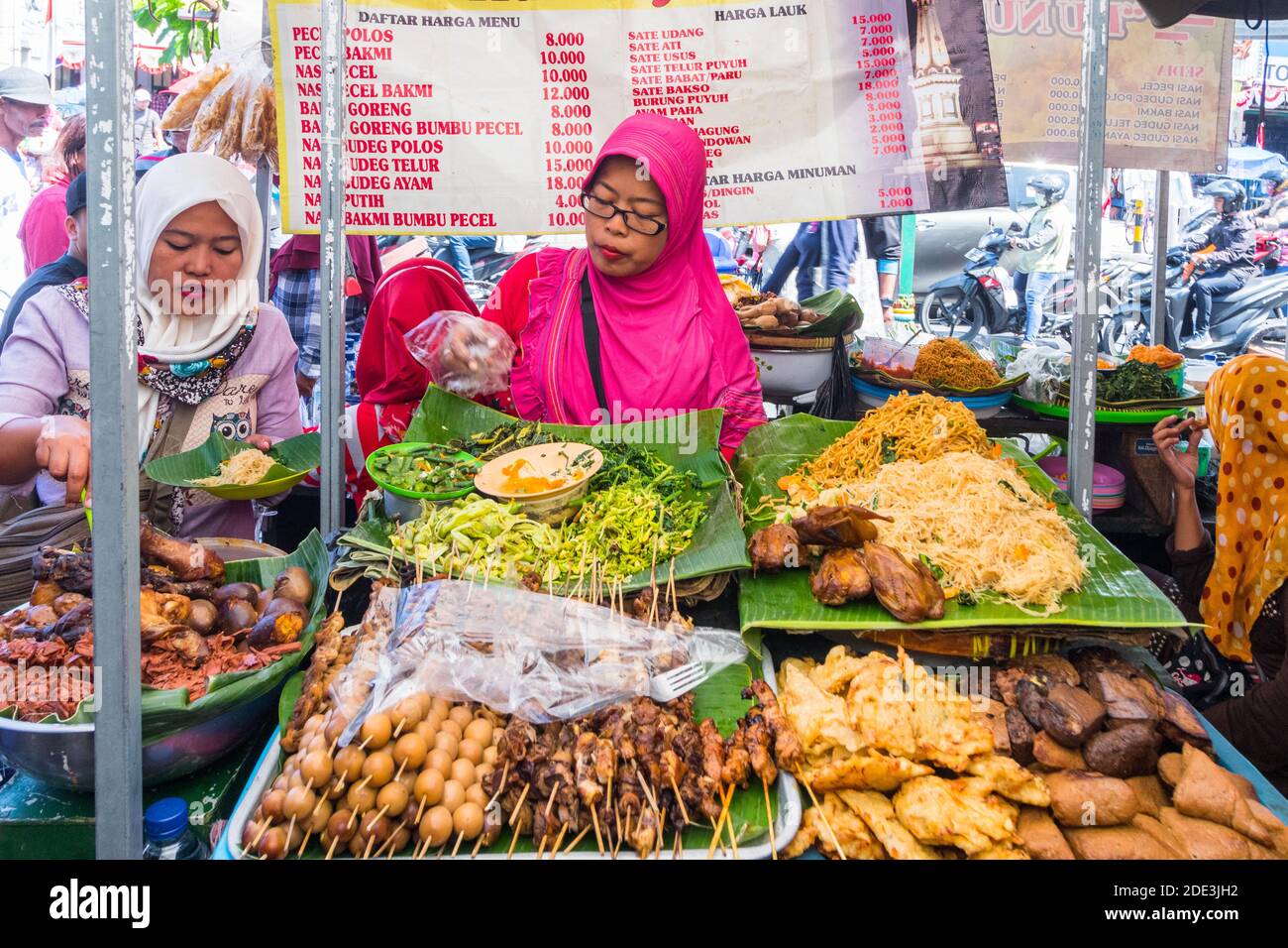 Street food vendors at the lively street market in Jalan Malioboro in