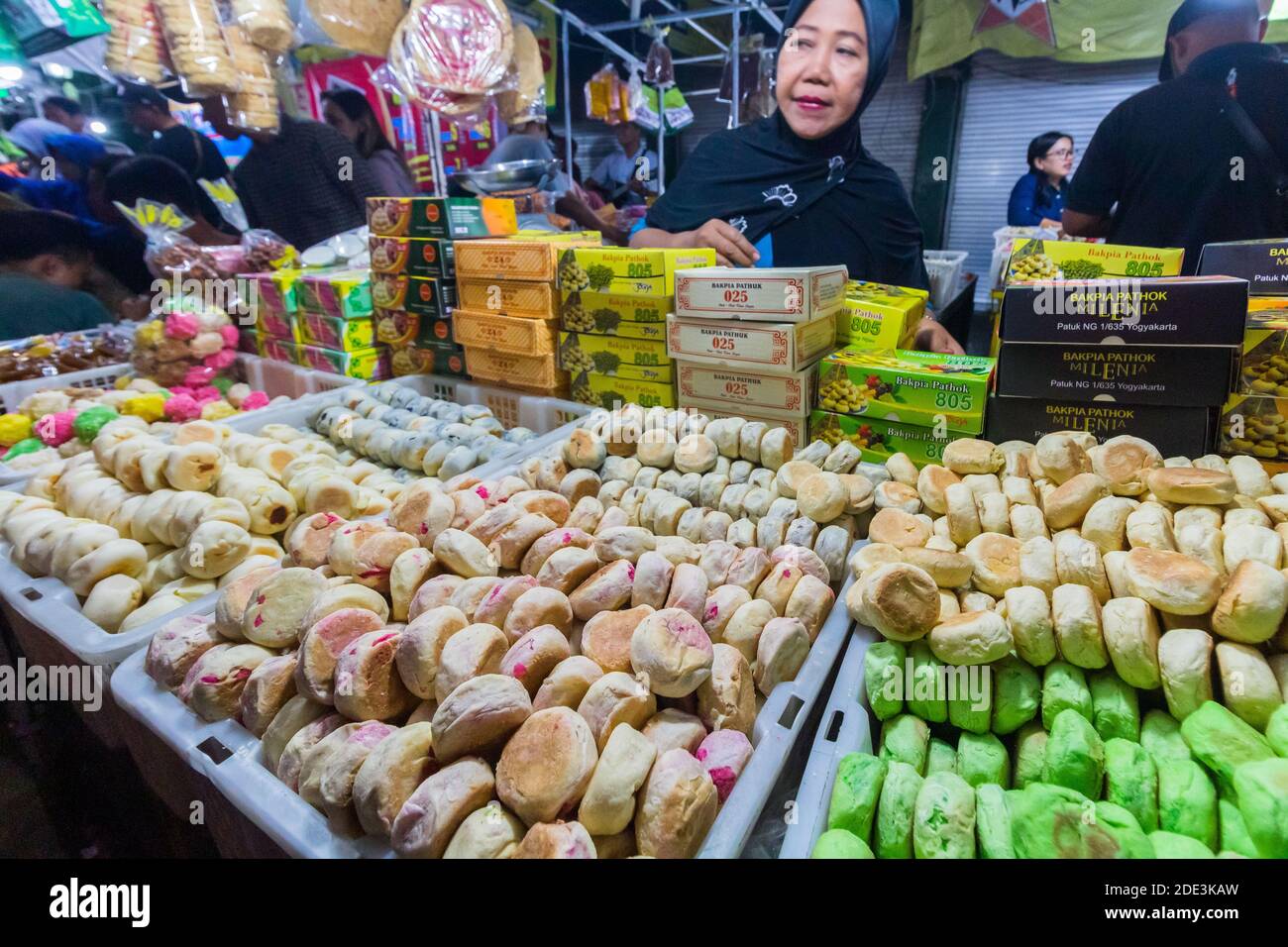 Street food vendors at the lively street market in Jalan Malioboro in
