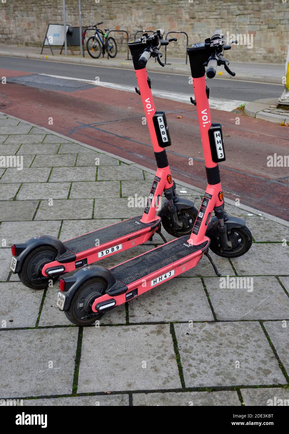 E-scooters on hire trial in Bristol and Bath by Voi Swedish micromobility company Stock Photo