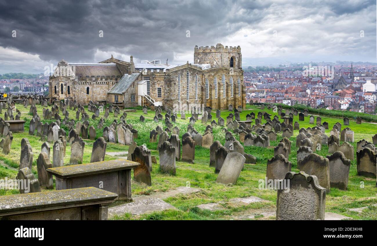 St Mary's Church and Graveyard, setting for Bram Stokers Dracula taken in Whitby, Yorkshire, UK on 22 May 2018 Stock Photo