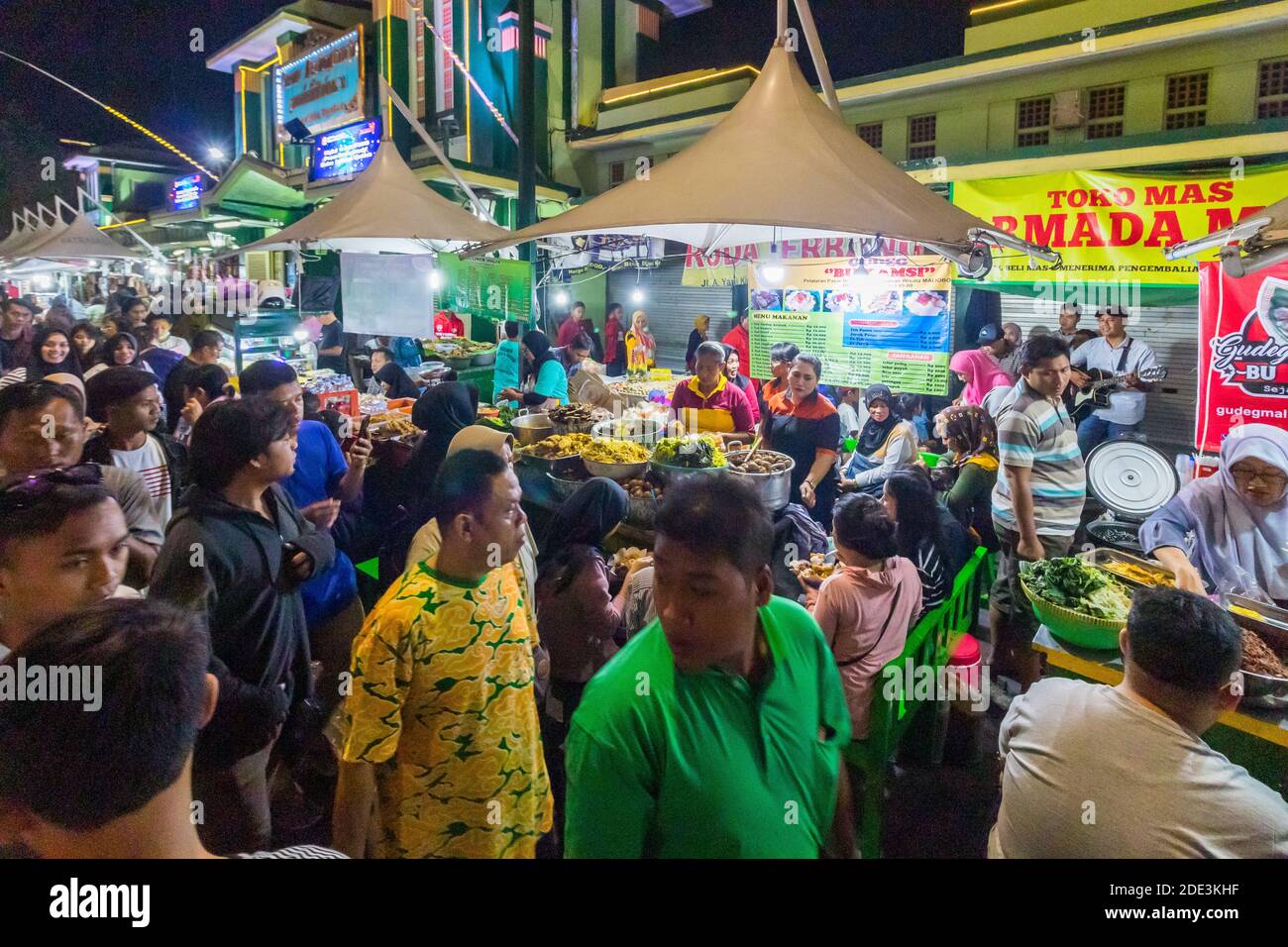 Street food vendors at the lively street market in Jalan Malioboro in