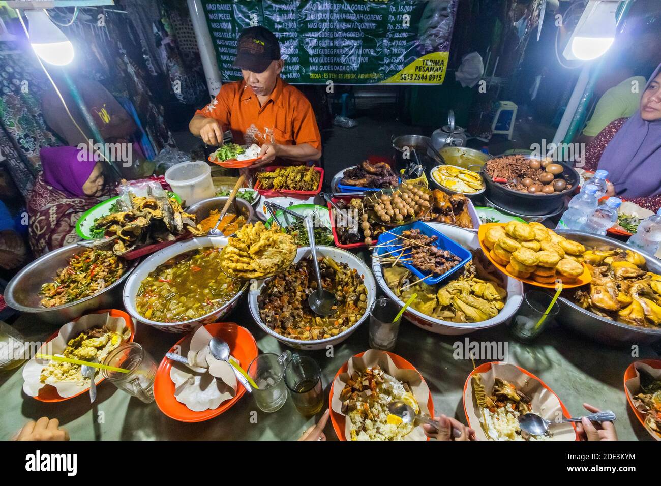 Street food vendors at the lively street market in Jalan Malioboro in