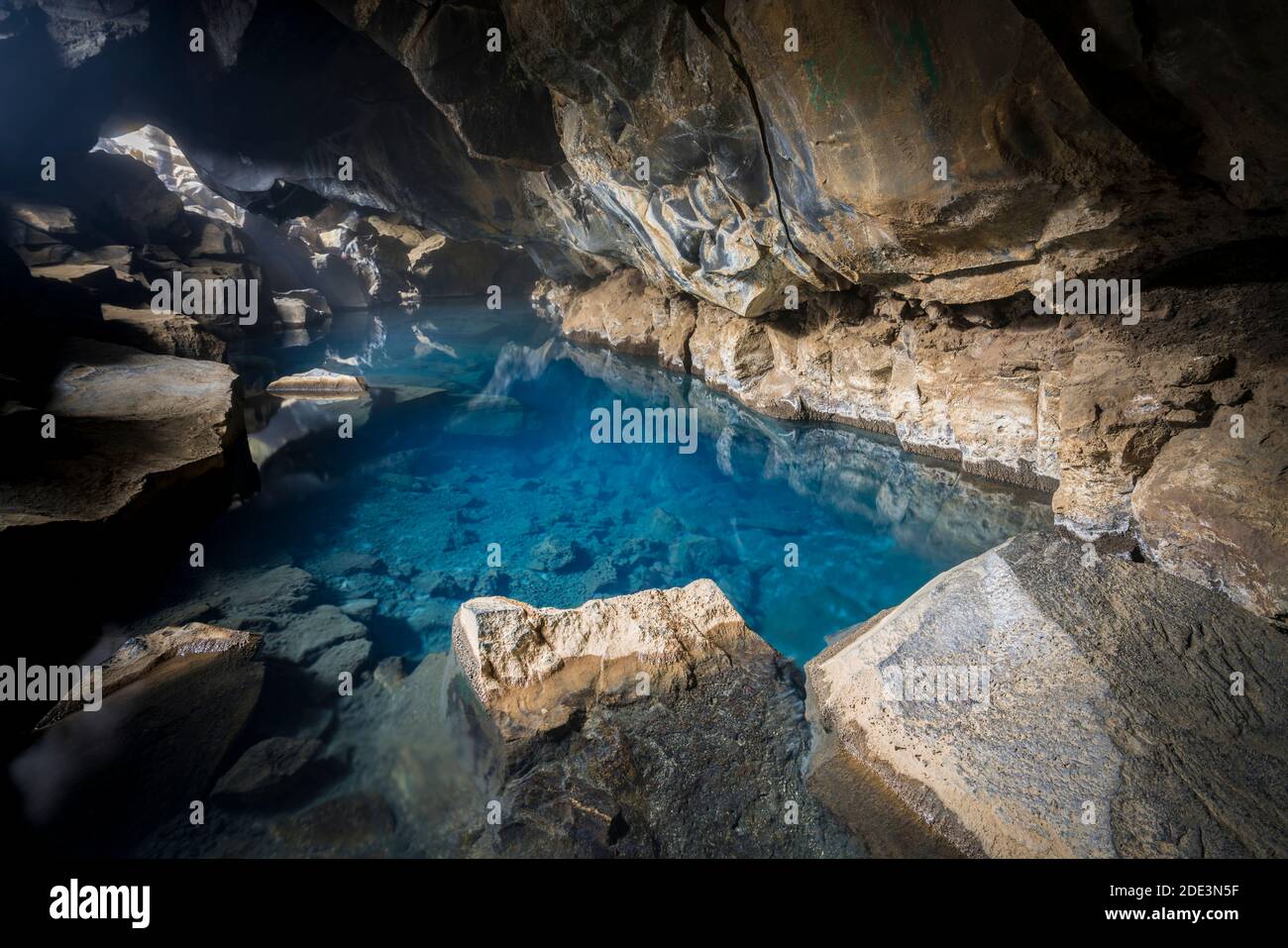 Blue water in Grjotagja cave near Myvatn lake, Northern Iceland Stock Photo