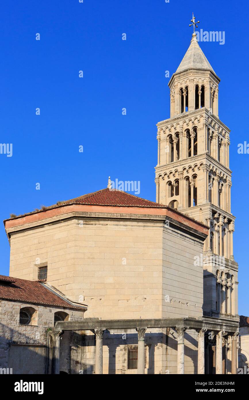 The bell-tower of the 4th century Cathedral of Saint Domnius (the oldest Roman Catholic cathedral in the world) in Split, Croatia Stock Photo
