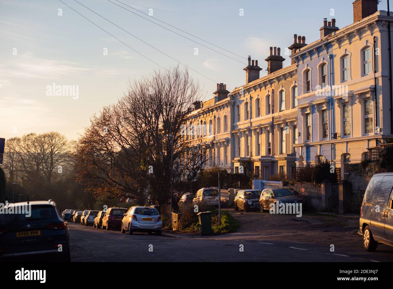 Quarry Terrace in Hastings at Sunset Stock Photo