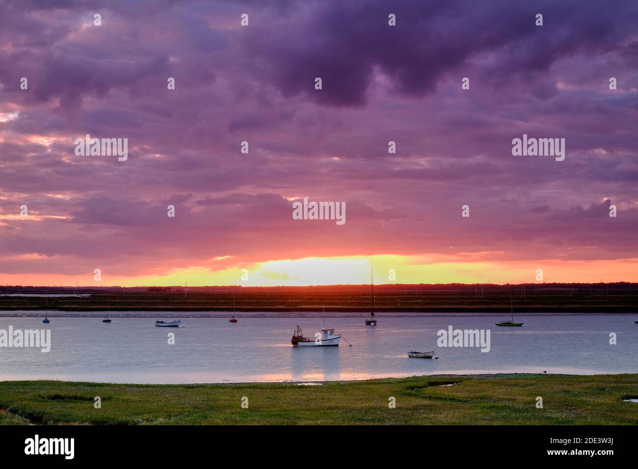Aldborough and Orford Ness Laggon at sunset, Suffolk, England Stock Photo