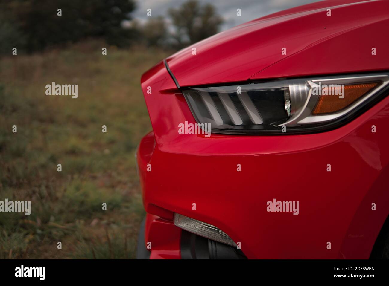 A close-up from a Ford Mustang car front Stock Photo
