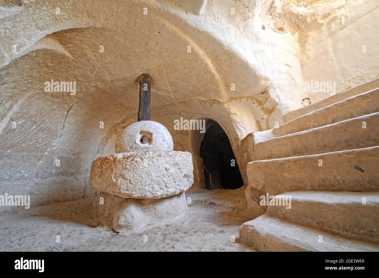 Beit Guvrin caves wheat grinding stone, Israel Stock Photo