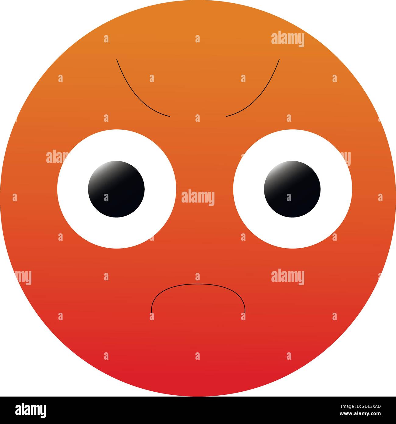 Vector Emoji red angry sad face with eyes and mouth on white background. Funny cartoon Emoji icon. Illustration for chat or message Stock Vector