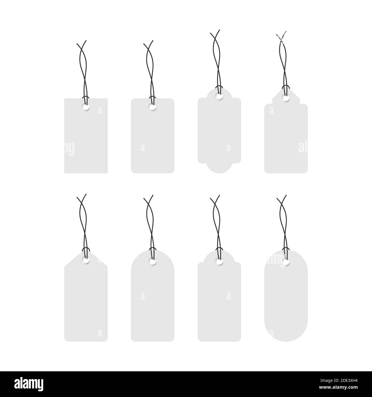 Set of various blank white paper tags, labels, stickers. Isolated