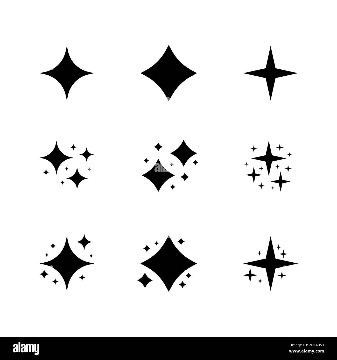 Black sparkles symbols vector. The set of original vector stars sparkle icon. Bright firework, decoration twinkle, shiny flash. vector illustration. Stock Vector