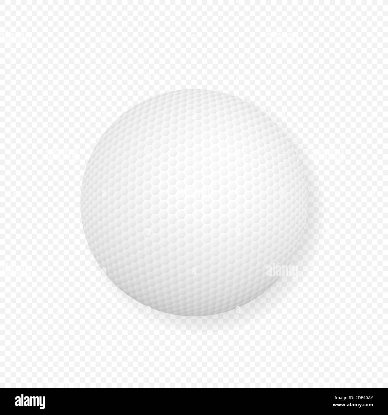 realistic 3d white classic golf ball icon closeup isolated on transparency grid background. Vector stock illustration. Stock Vector