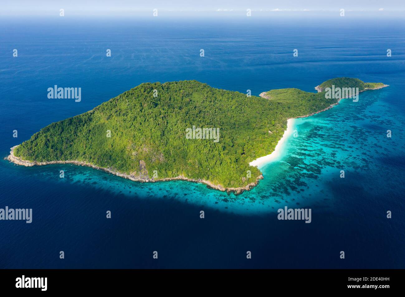 Aerial view of the beautiful tropical island of Koh Tachai in the Similan Islands, Thailand Stock Photo