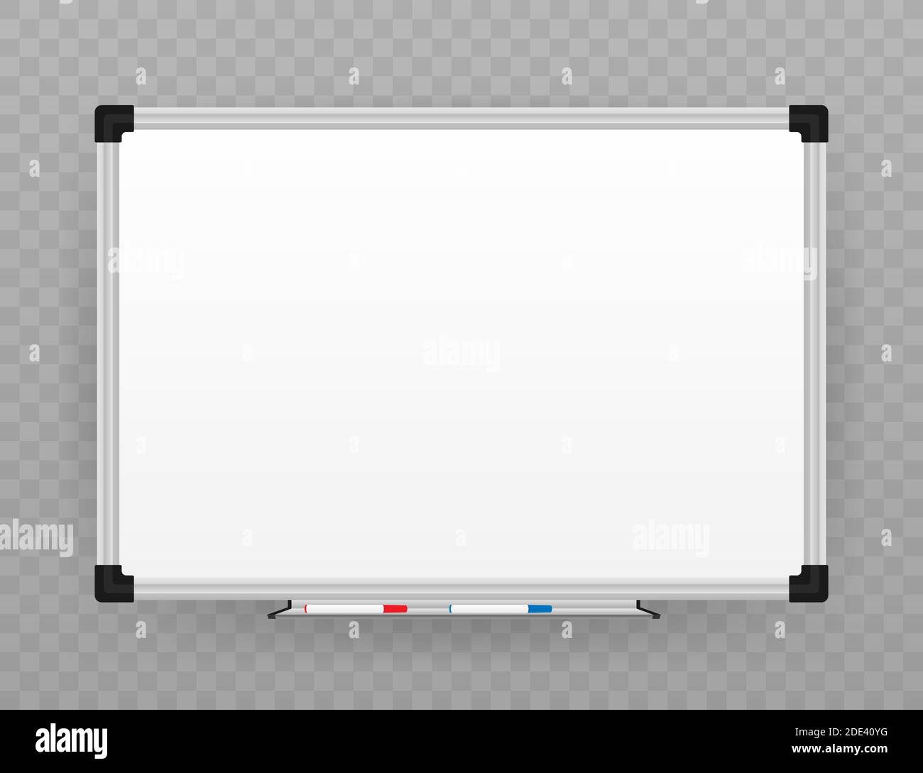 Realistic office Whiteboard. Empty whiteboard with marker pens. Vector stock illustration Stock