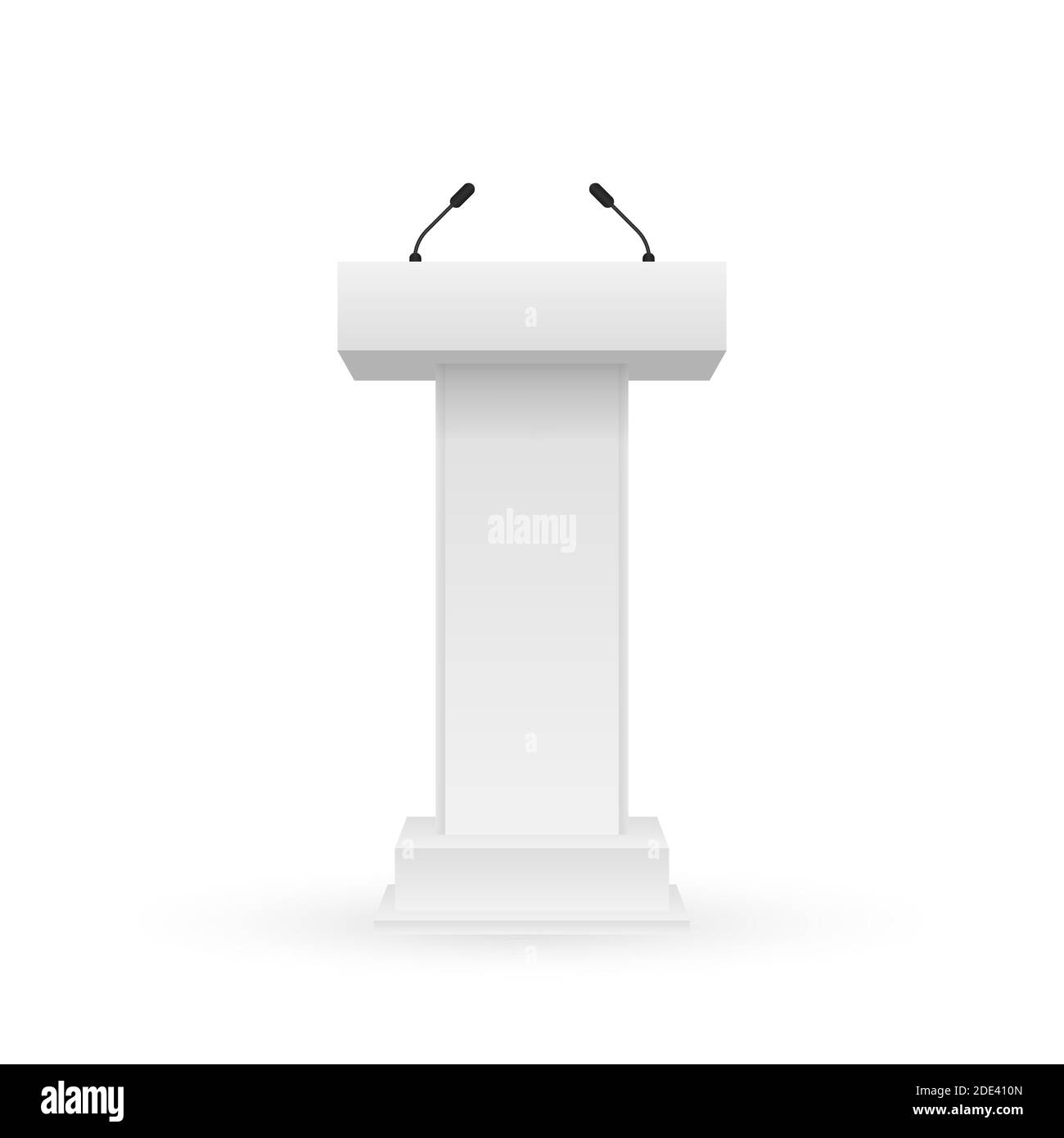 White Podium Tribune Rostrum Stand with Microphones. Vector stock illustration. Stock Vector