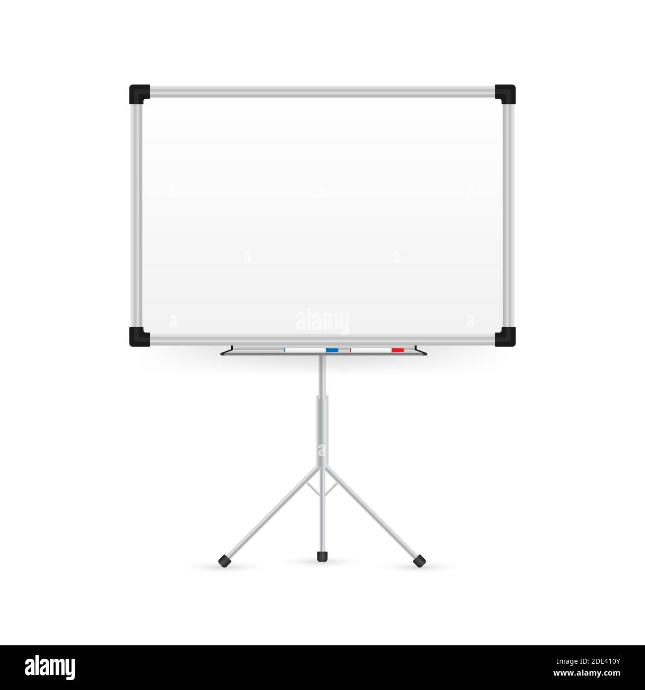 Realistic office Whiteboard. Empty whiteboard with marker pens. Vector