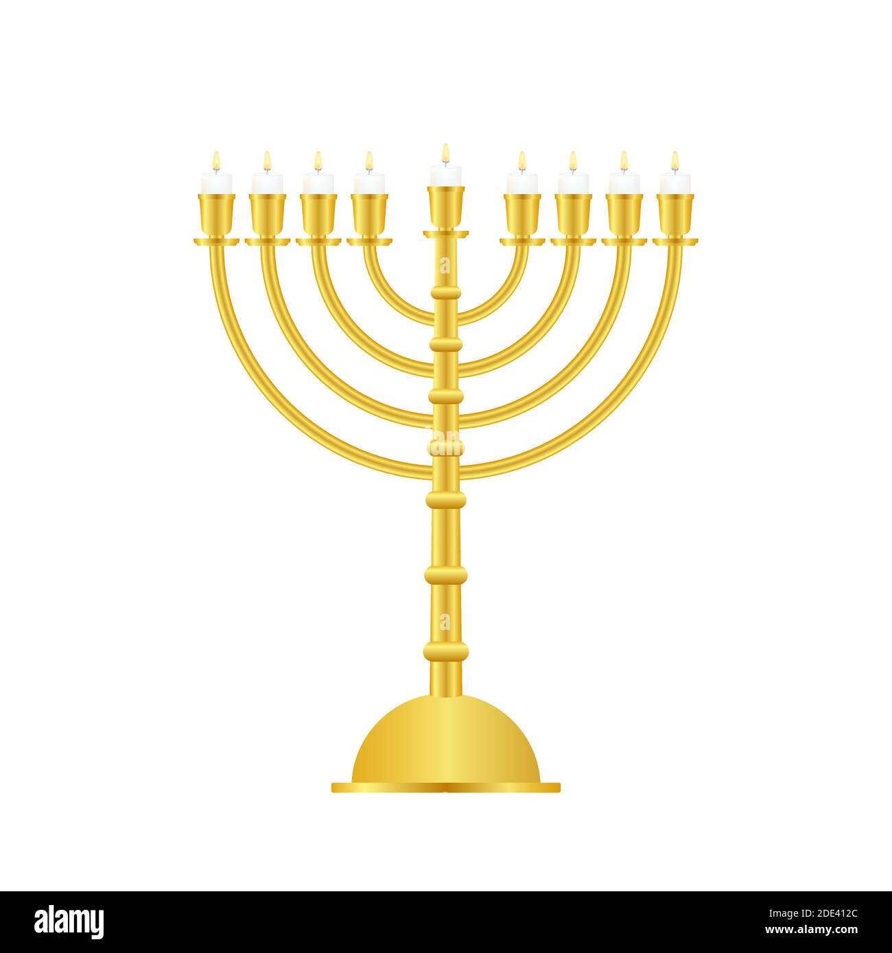Realistic Gold Hanukkah menorah icon on white background. Vector stock