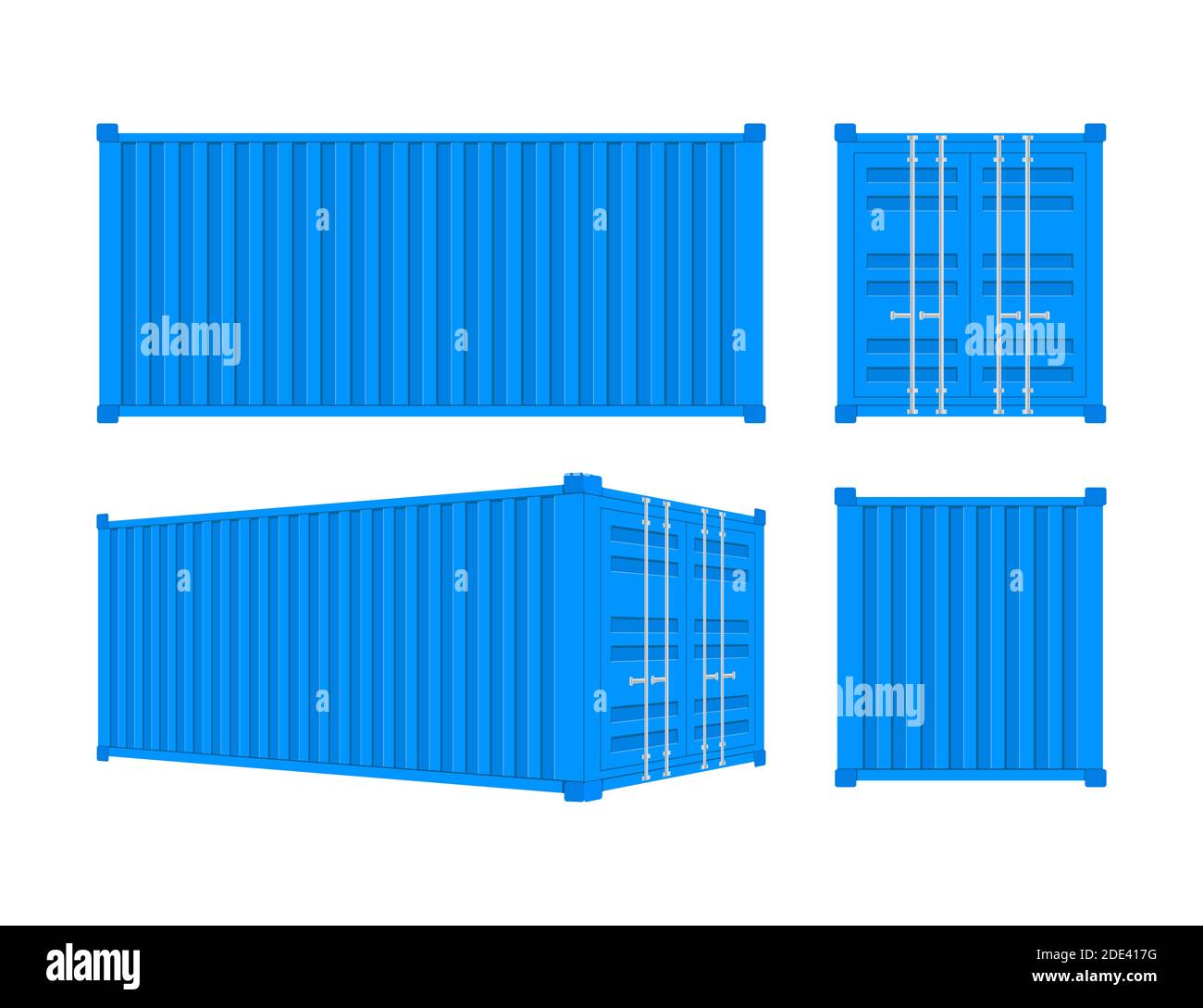 Blue Shipping Cargo Container Twenty and Forty feet. for Logistics and Transportation. Vector stock Illustration. Stock Vector