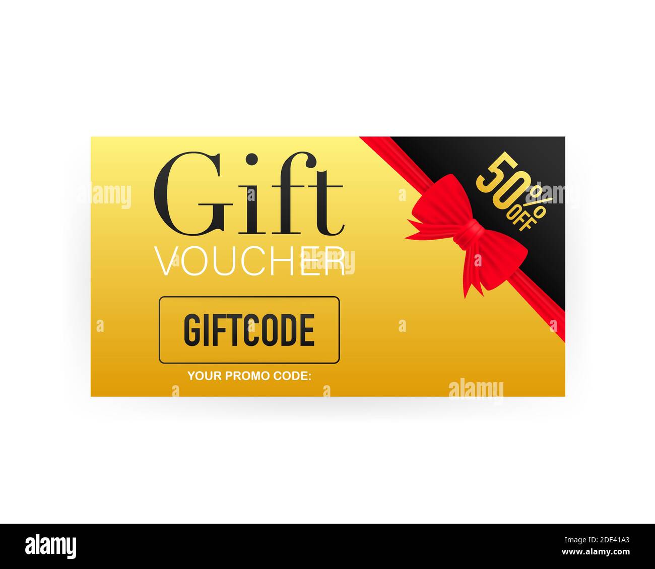 Template gold gift card. Promo code. Vector Gift Voucher with Coupon