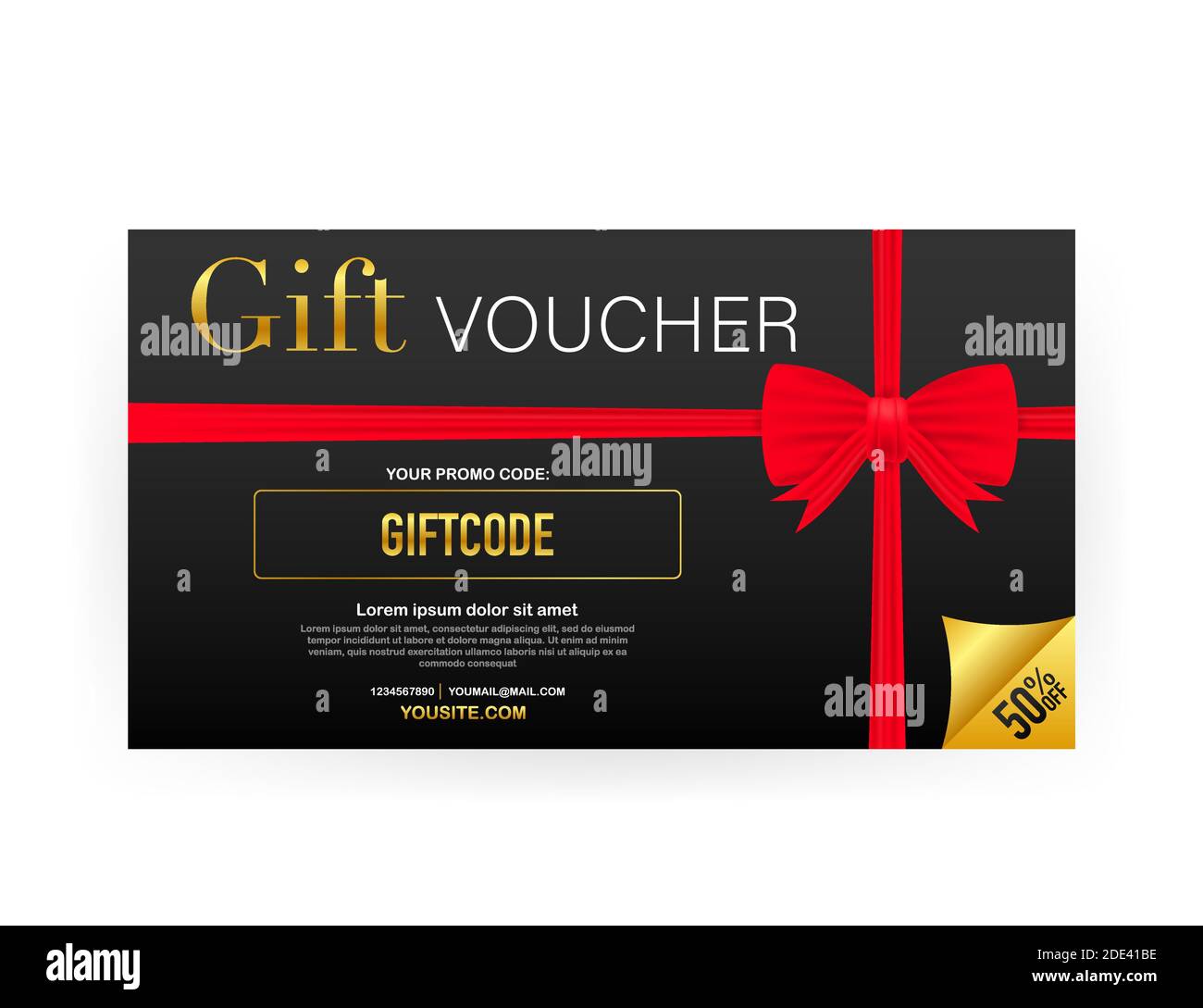 Template gold gift card. Promo code. Vector Gift Voucher with Coupon Code.  Vector stock illustration Stock Vector Image & Art - Alamy