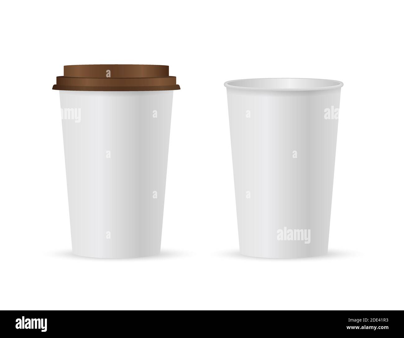 Close up take-out coffee with brown cap and cup holder. Isolated on white background. Vector Illustration Stock Vector