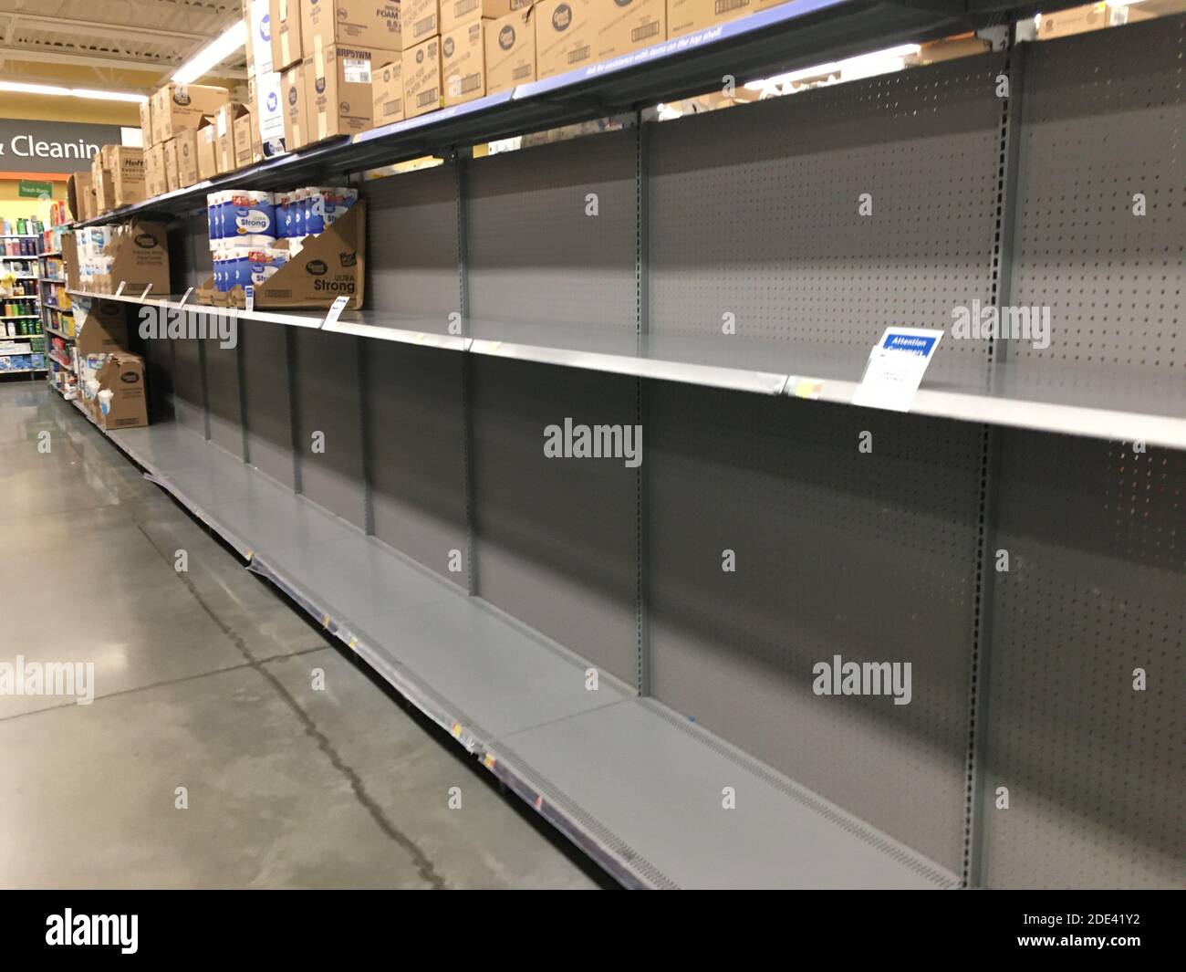 Augusta, Ga USA 11 25 20 Walmart Supercenter interior covid19 pandemic empty toilet paper