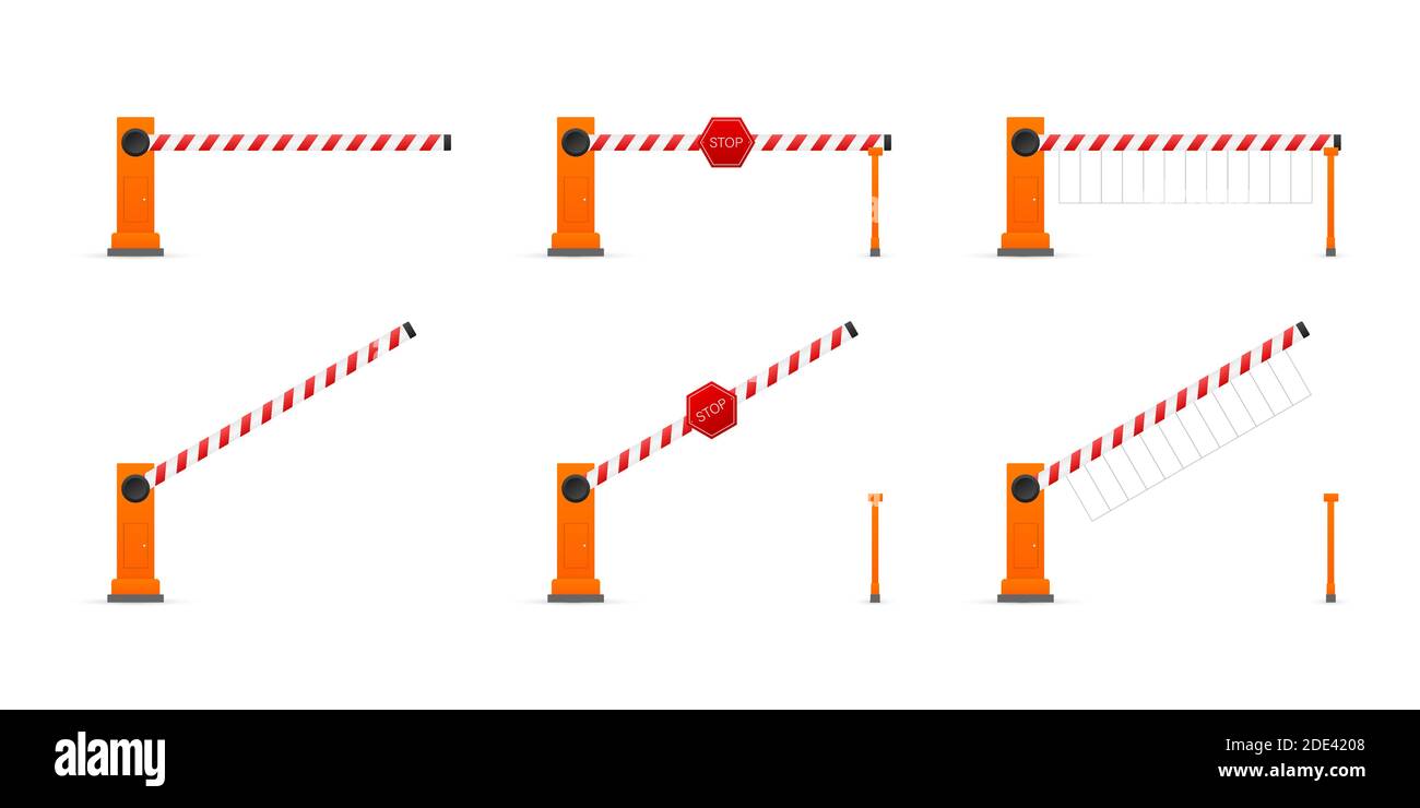 Automatic barrier to adjust the movement of cars. Vector stock illustration. Stock Vector