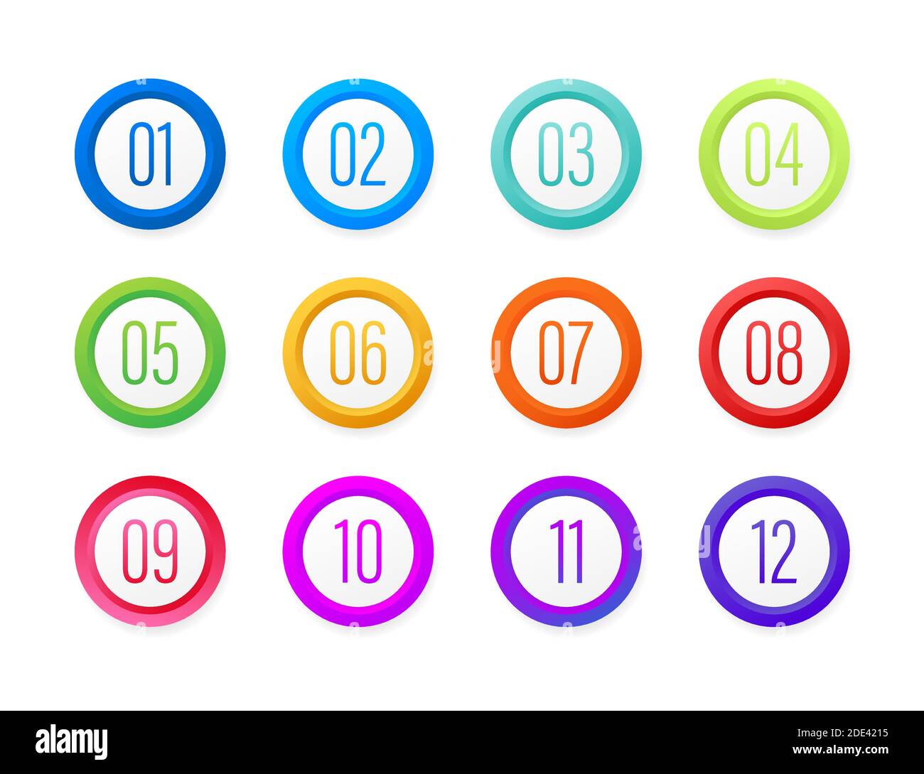 Number Bullet Point Colorful Markers 1 to 12. Vector stock illustration. Stock Vector