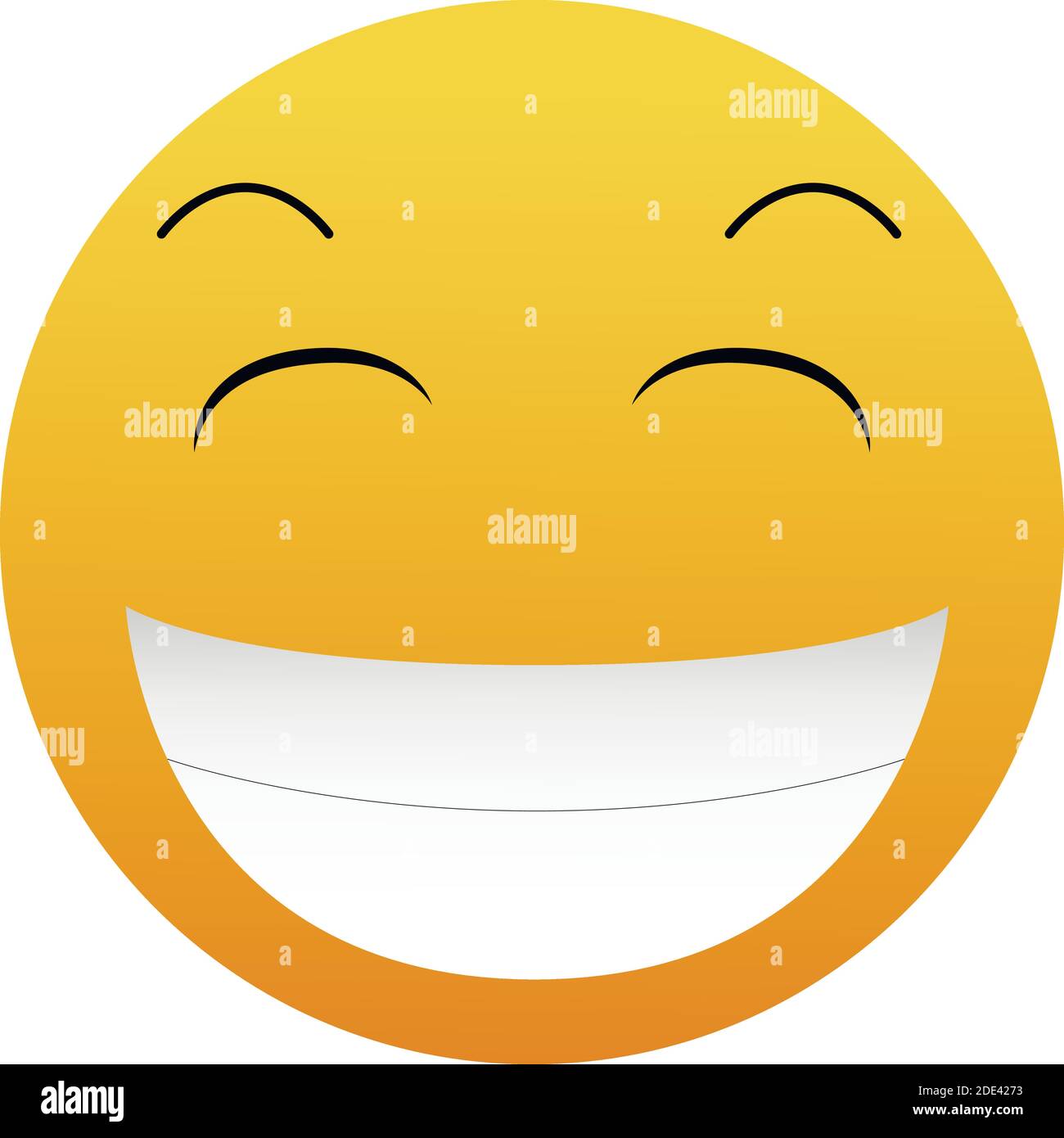 Smiling emoticon with happy eyes. Yellow face with a broad, open smile, showing upper teeth. Stock Vector