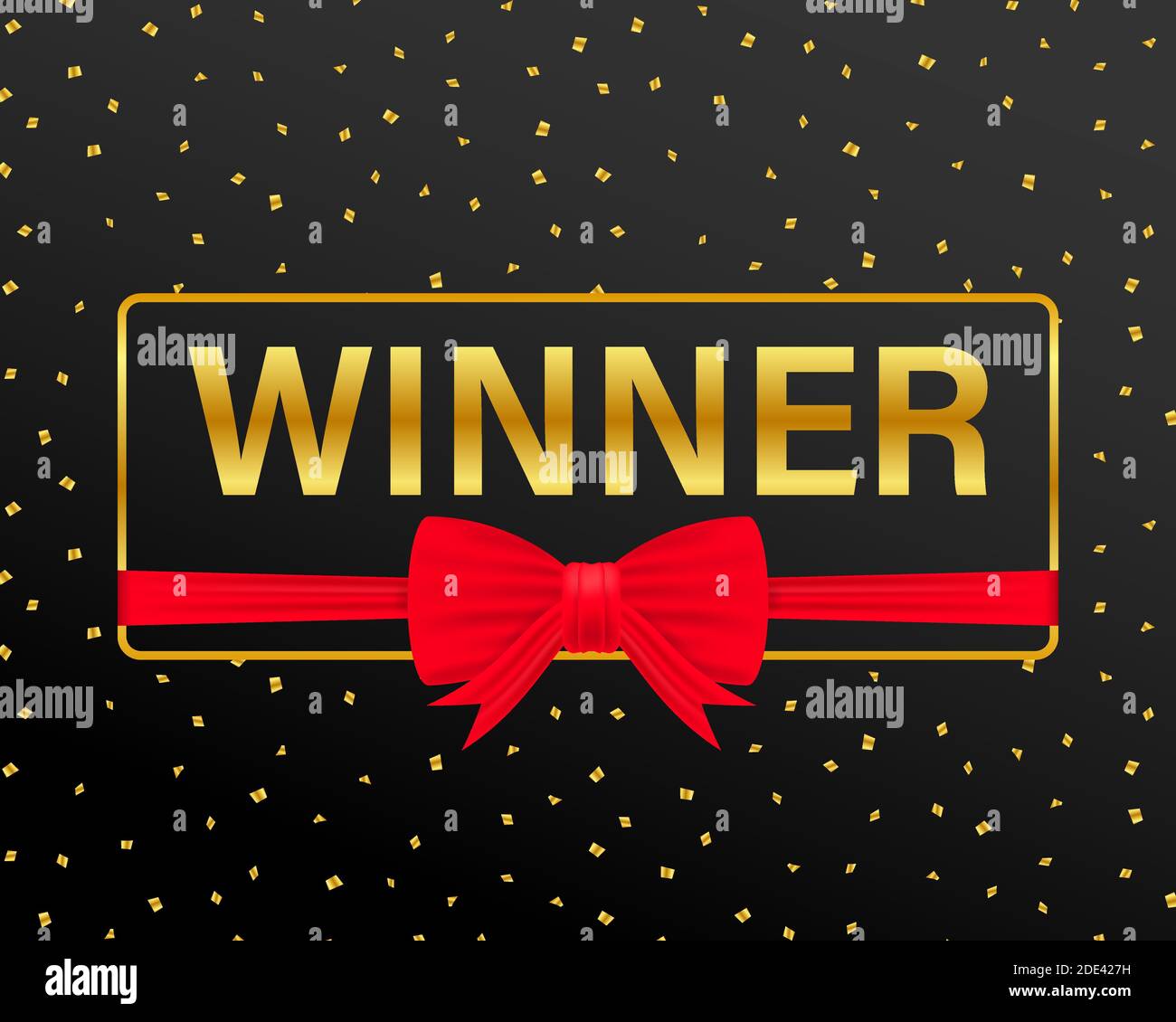Winner frame label, falling ribbons winner. Vector illustration Stock