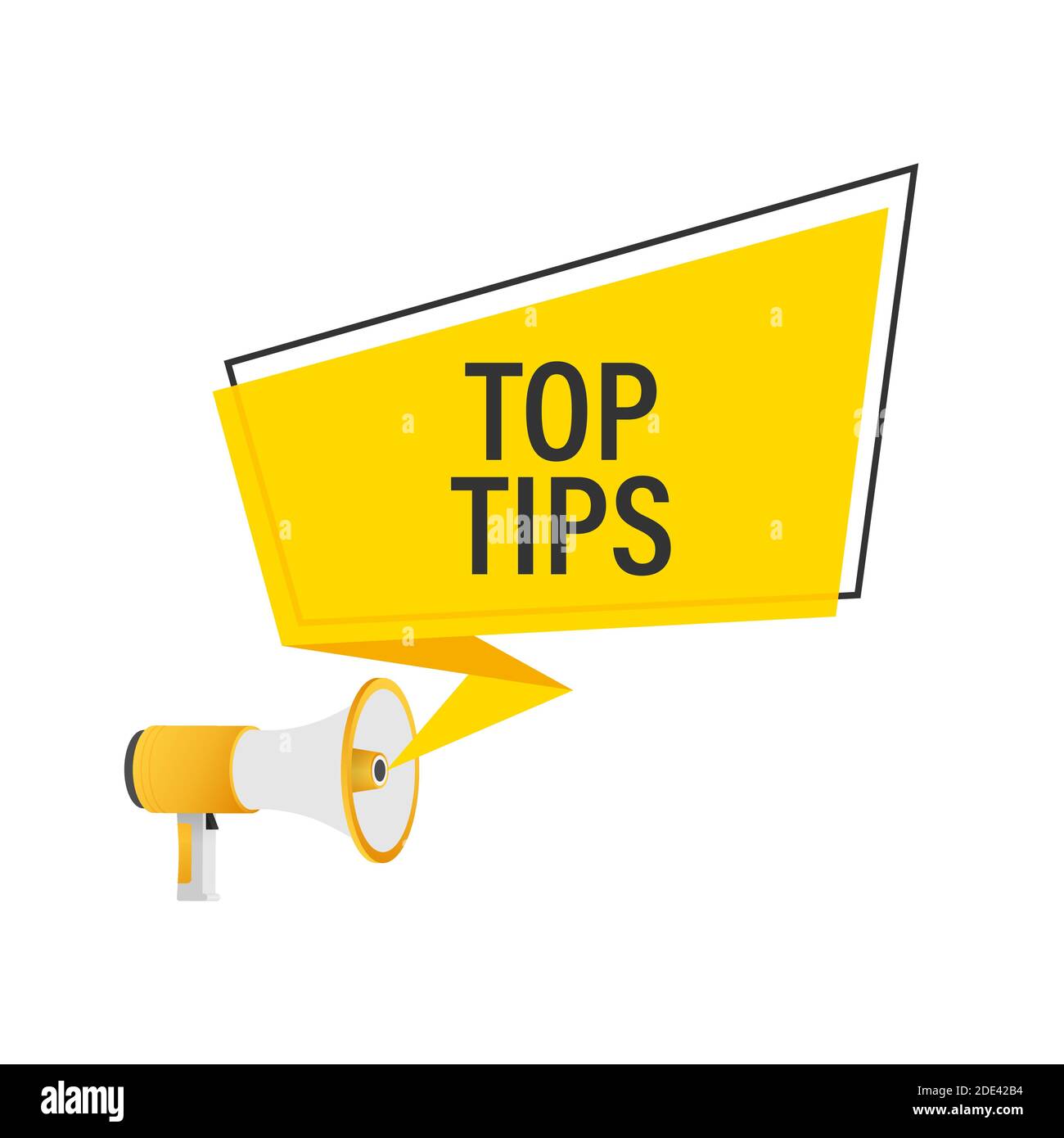 Hand holding megaphone - Top tips. Vector stock illustration. Stock Vector
