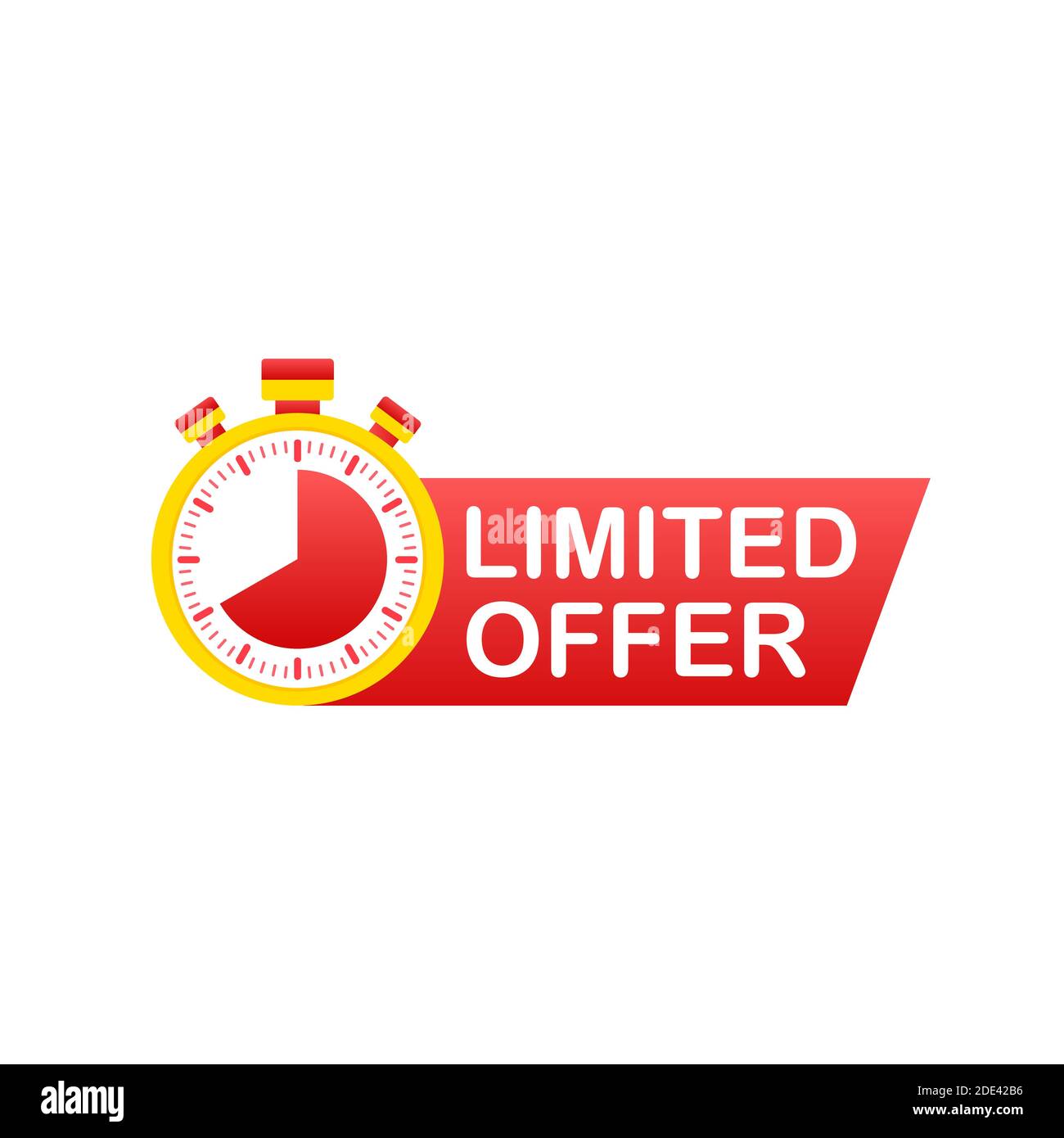 Limited offer icon with time countdown. Last minute limited offer with  clock for sale promo, logo or banner or red background. Label countdown of  time for offer sale or exclusive deal design.