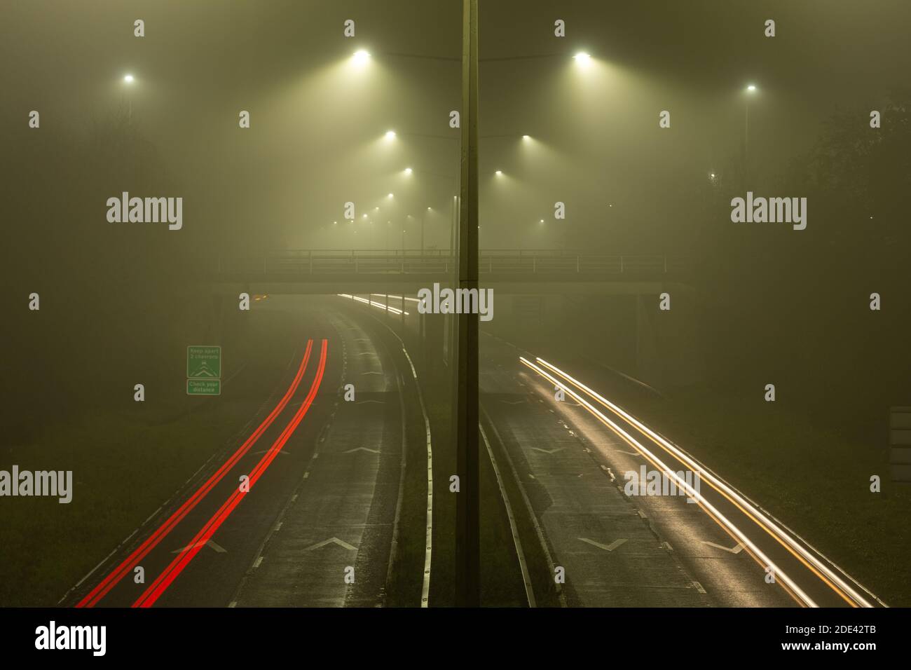 Stirchley, Telford, United Kingdom. 28th November, 2020 Dangerous driving conditions affected by heavy fog in Shropshire  Credit: Eddie Cloud/Alamy Live News. Stock Photo