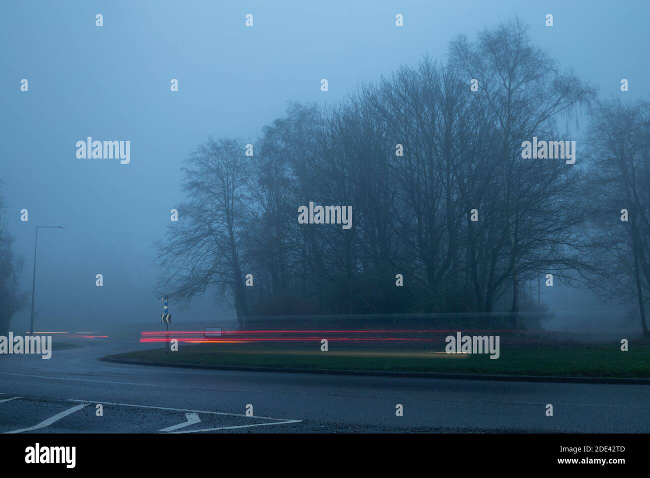Heath Hill Roundabout, Dawley in Telford, United Kingdom. 28th November, 2020 Dangerous driving conditions affected by heavy fog in Shropshire  Credit: Eddie Cloud/Alamy Live News. Stock Photo