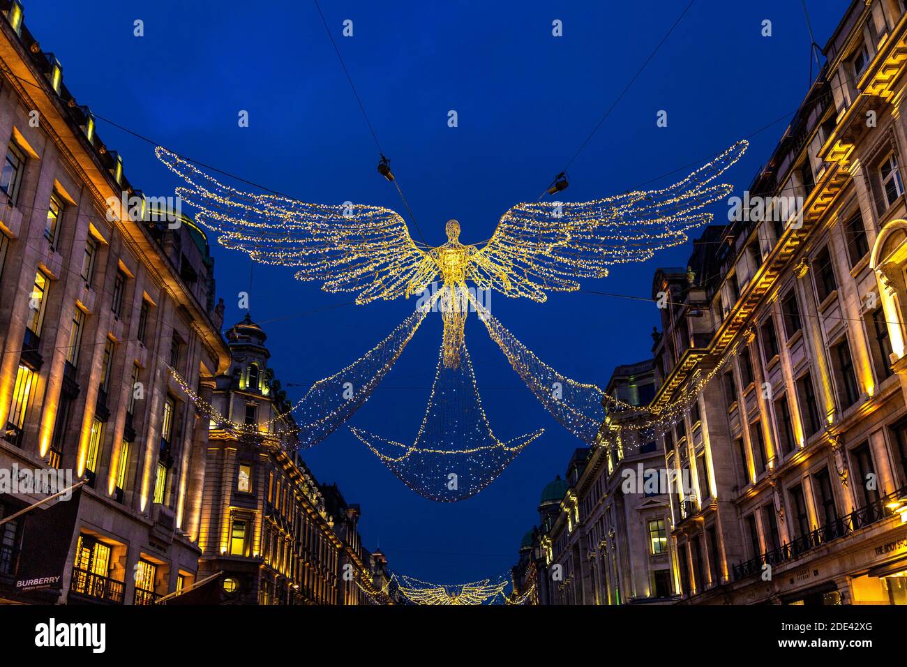 28 November 2020 - London, UK, Christmas lights on Regent Street on Black Friday weekend Stock Photo