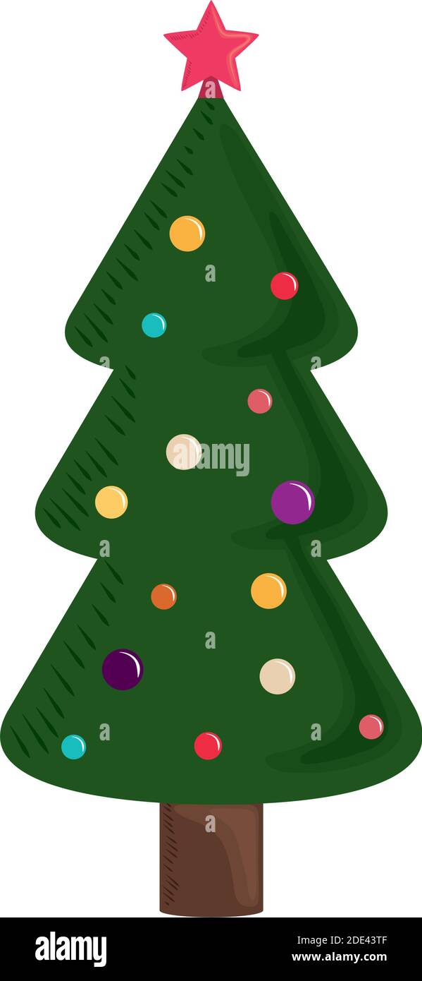 christmas tree with red star and balls decoration and celebration ...
