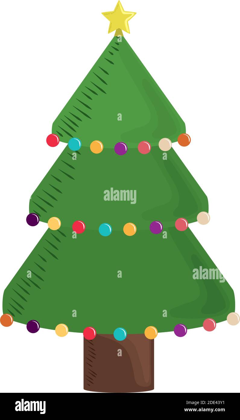 christmas tree with balls and star ornament vector illustration Stock ...