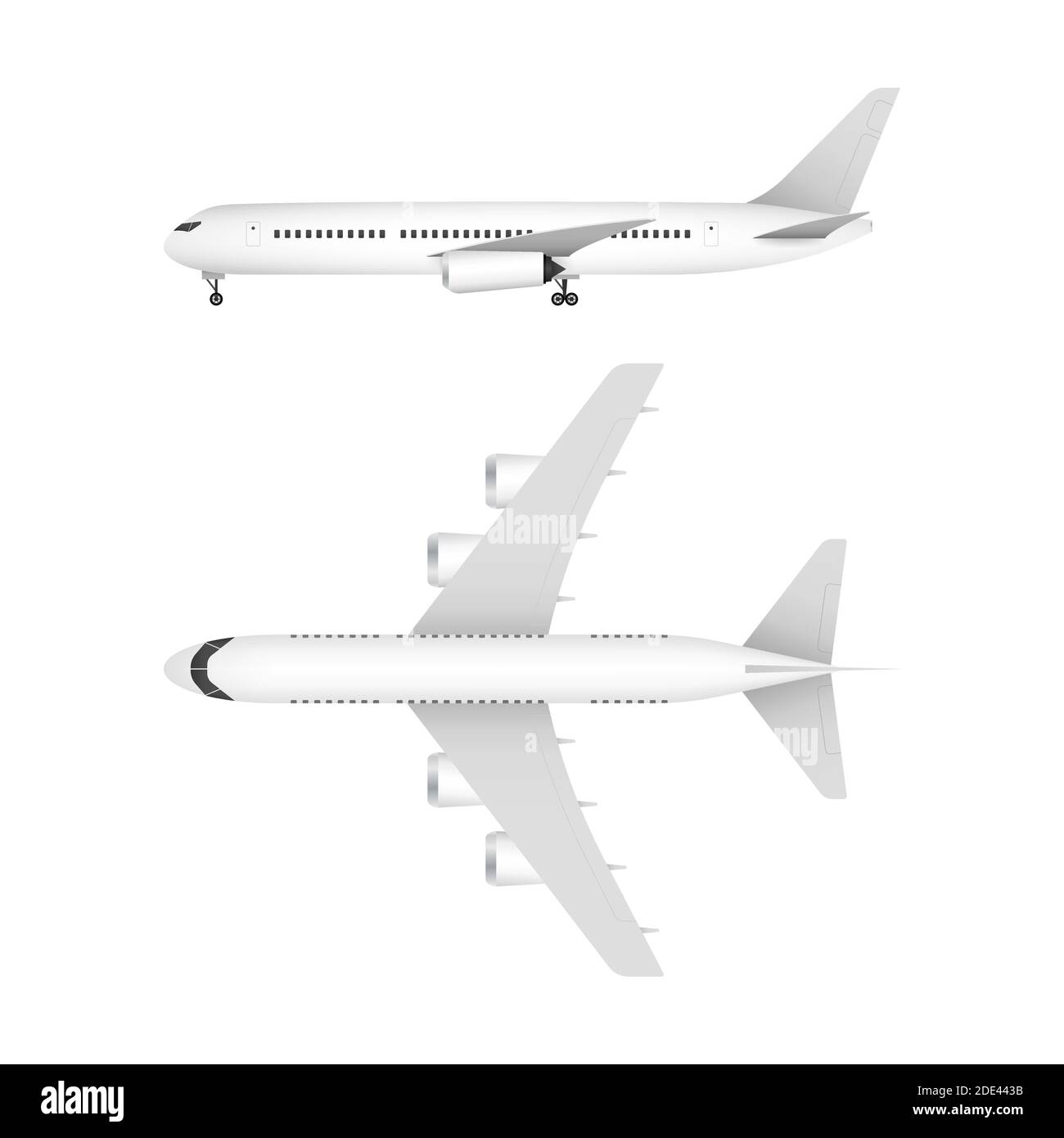 White airplane on a white background in profile, isolated. Vector stock illustration Stock Vector